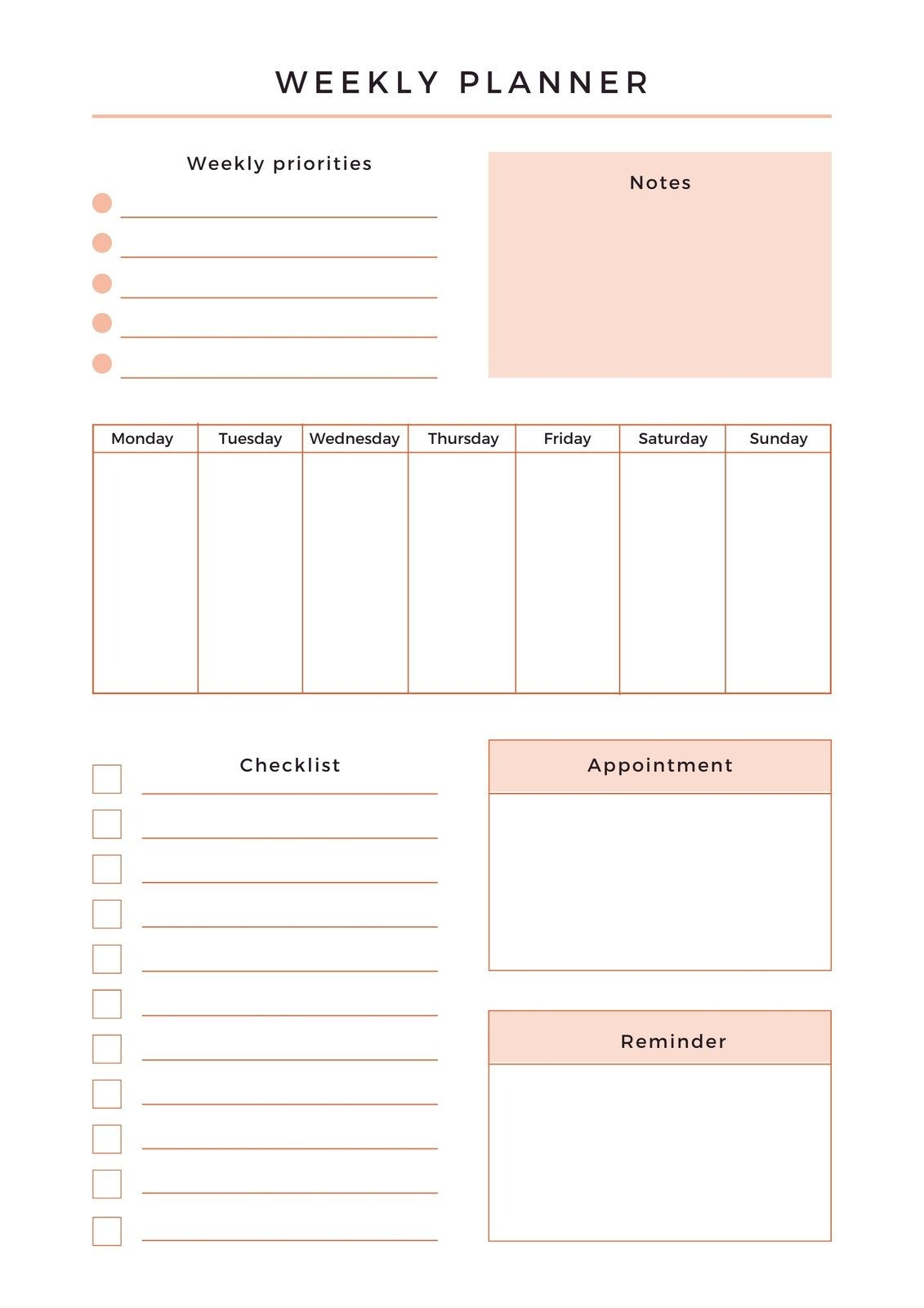 Weekly Planner chart