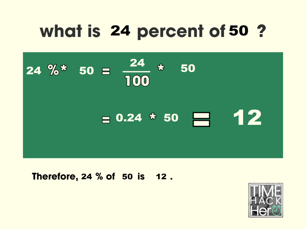 What is 24 Percent of 50 =12[Solved]