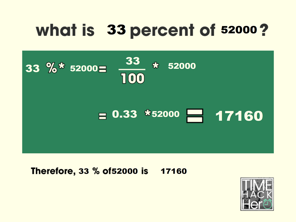 What is 33 Percent of 52000 = 17160 [With 2 Solutions]