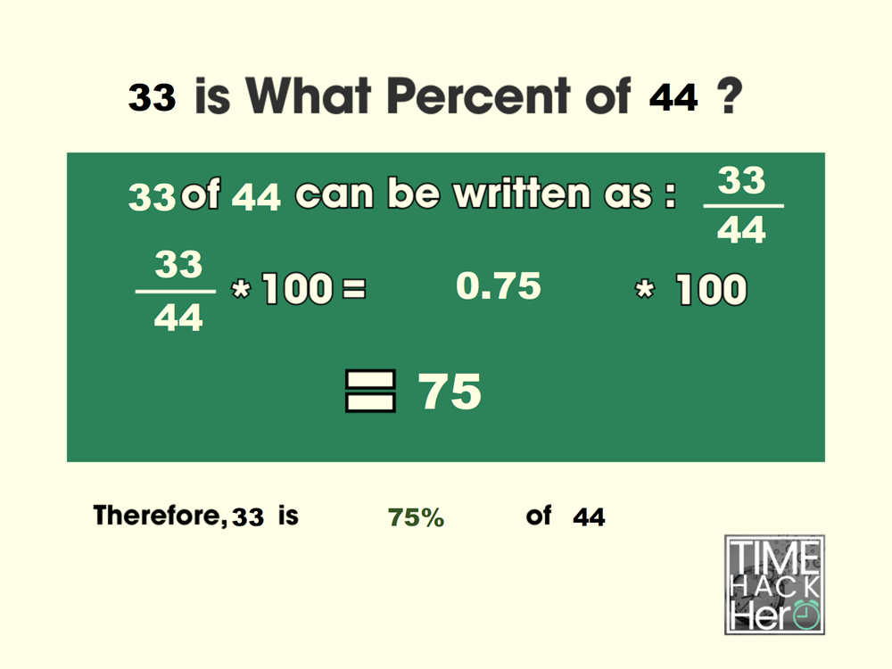 33 is What Percent of 44? = 75% [With 2 Solutions]